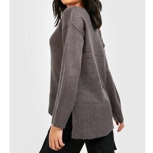 New XS Vegan Gray Knit Hi-low‎ sweater Long Sleeve Lightweight Crew Acrylic